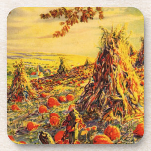 Dessous-de-verre Patch de Citrouille Halloween vintage avec Haystac