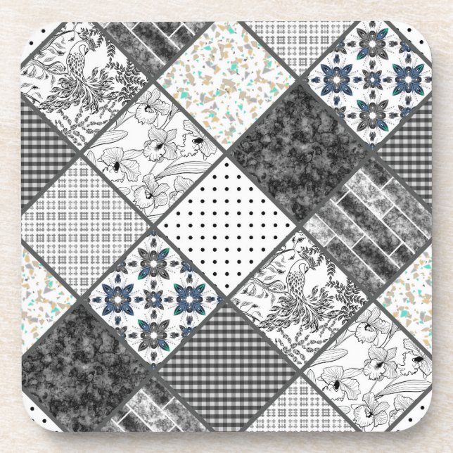 Dessous-de-verre Patchwork monochrom noir gris blanc patc (Devant)