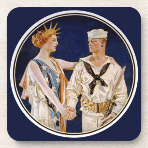 Dessous-de-verre Patriotisme Vintage, Lady Liberty avec marin de la