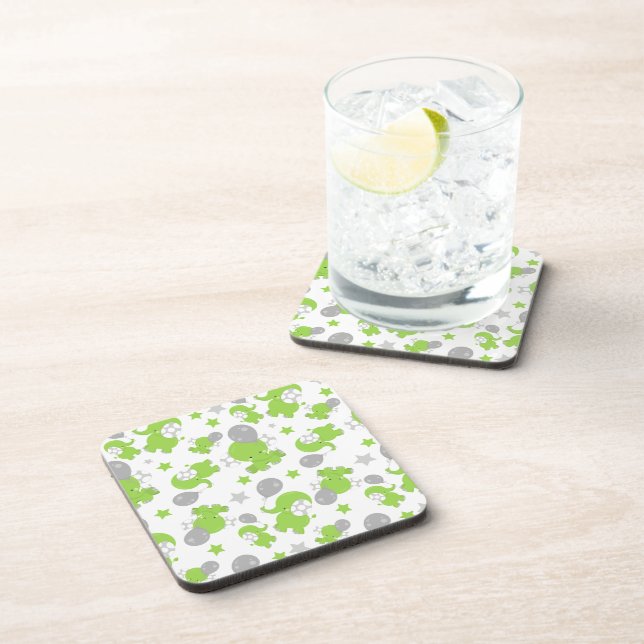 Dessous-de-verre Pattern of Green Elephants, Cute Elephants, stars (Côté Droit)