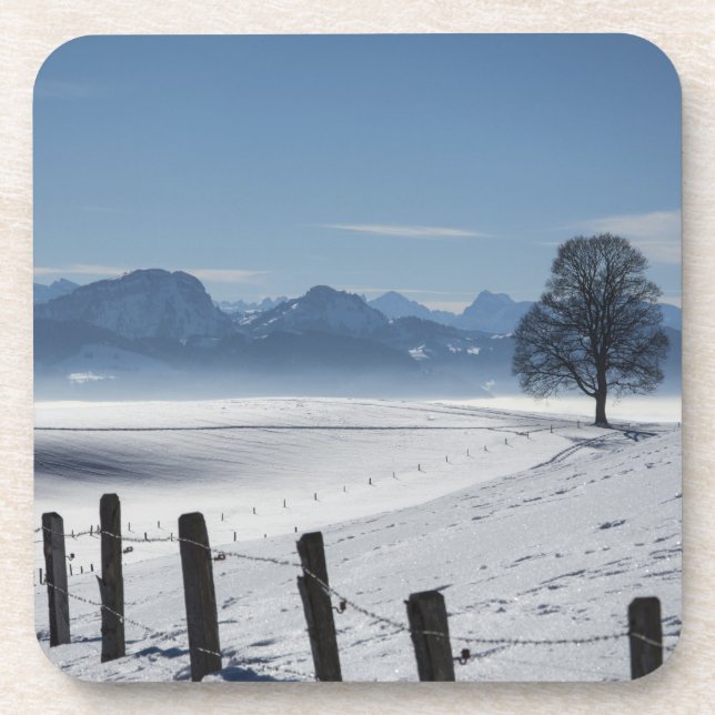 Dessous-de-verre Paysage de campagne hivernale neige Photo (Devant)