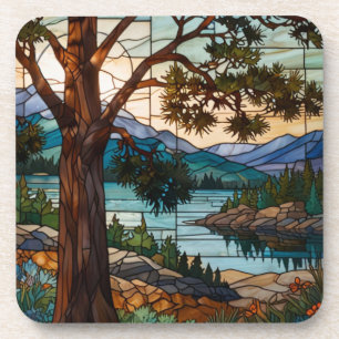 Dessous-de-verre Paysage de montagne rustique en verre de couleur