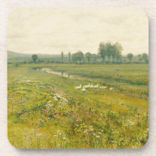 Dessous-de-verre Paysage de prairie étendu avec oies