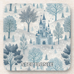 Dessous-de-verre Paysage du château d'hiver en bleu et gris