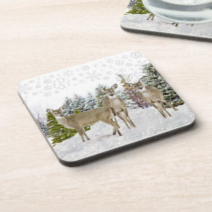 Dessous-de-verre Paysage hivernal avec cerfs de Virginie