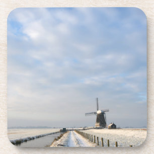 Dessous-de-verre Paysage hivernal avec neige et moulin à vent en Ho