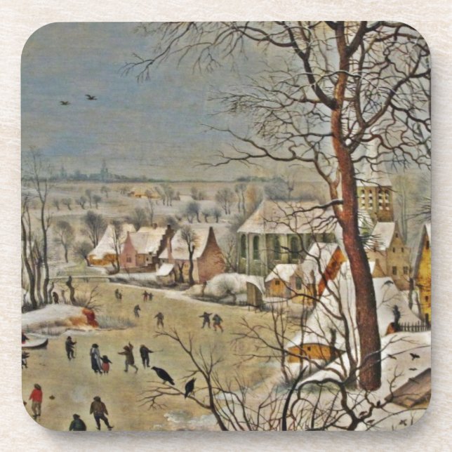 Dessous-de-verre Paysage hivernal sur un étang aux oiseaux (Devant)