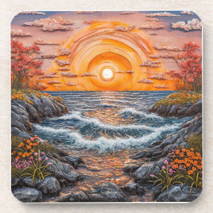 Dessous-de-verre Paysage vibrant de coucher de soleil sur l'océan