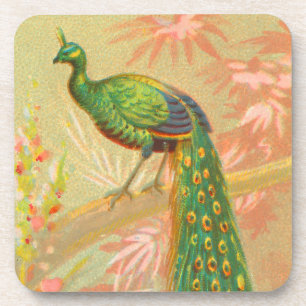 Dessous-de-verre Peacock vintage et peinture à fleurs