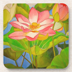 Dessous-de-verre Peinture à l'aquarelle de nénuphar rose lotus