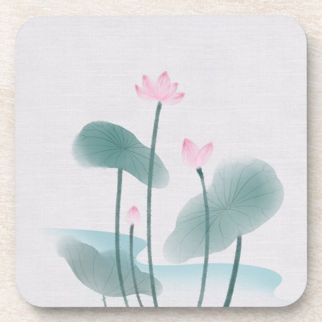 Dessous-de-verre Peinture aquarelle Lotus Floral (Devant)