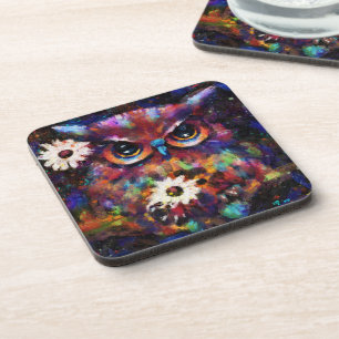 Dessous-de-verre Peinture de Chouette florale impressionniste