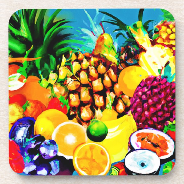 Dessous-de-verre Peinture de fruits exotiques tropicaux. Commandez  (Devant)