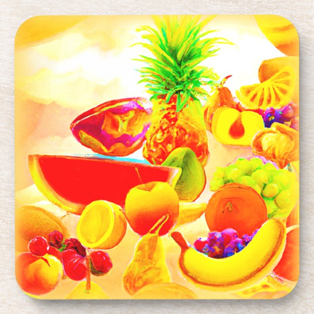 Dessous-de-verre Peinture de fruits exotiques tropicaux. Commandez  (Devant)
