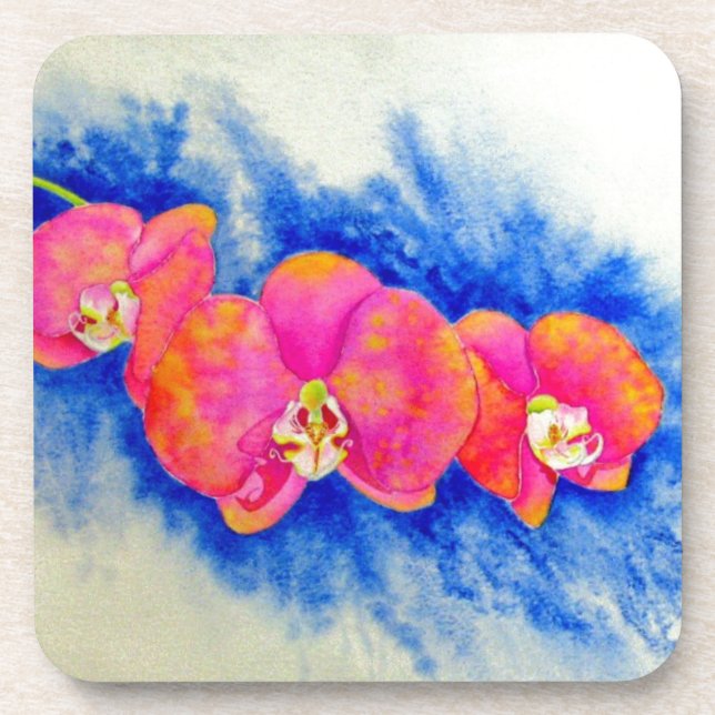 Dessous-de-verre Peinture d'orchidée romantique orange rose (Devant)