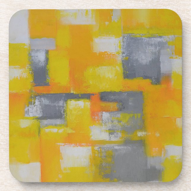 Dessous-de-verre peinture gris jaune blanc abstrait (Devant)