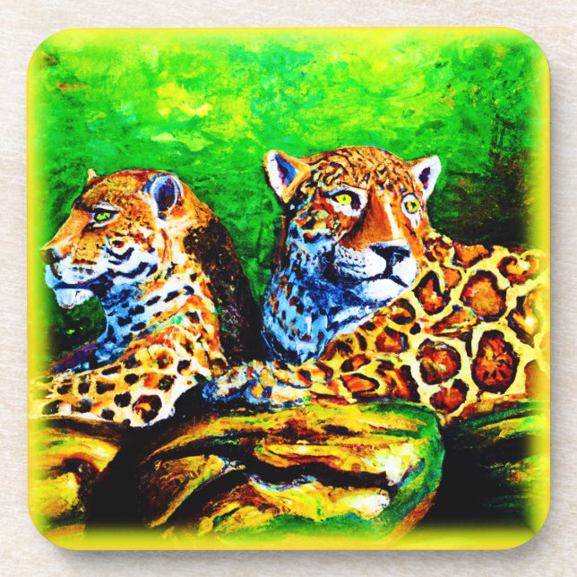 Dessous-de-verre Peinture mignonne des Jaguars. Commandez dès maint (Devant)