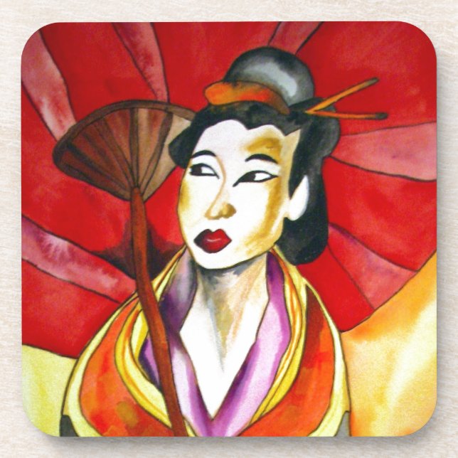 Dessous-de-verre peinture originale d'art Geisha (Devant)