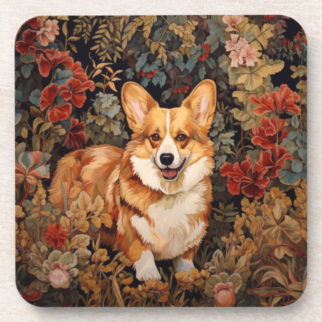 Dessous-de-verre Pembroke Welsh Corgi dans un jardin de fleurs vict (Devant)