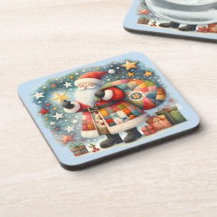 Dessous-de-verre Père Noël en patchwork matelassé avec des étoiles