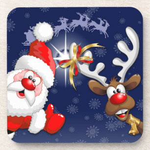Dessous-de-verre Père Noël et Reindeer Joyeux Noël Joyeux dessin an