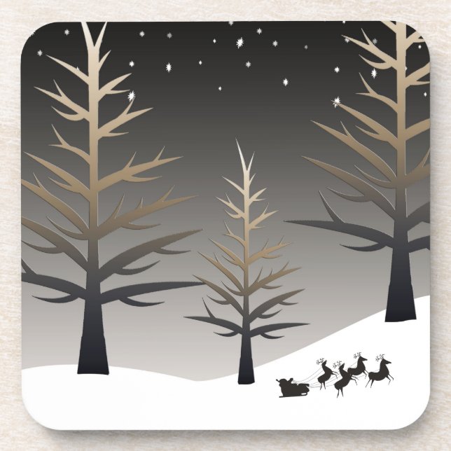 Dessous-de-verre Père Noël Sleigh et Silhouette Arbre Élégant (Devant)