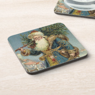 Dessous-de-verre Père Noël victorien vintage avec sapin de Noël