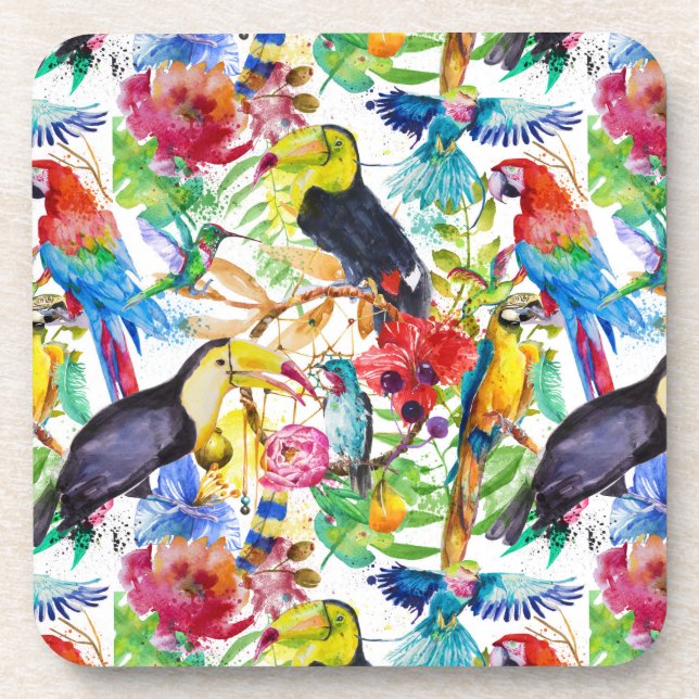 Dessous-de-verre Perroquets colorés d'aquarelle (Devant)