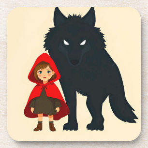Dessous-de-verre Personnage à capuchon rouge face à un loup majestu