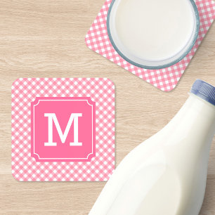 Dessous-de-verre Personnalisez un monogramme gingham rose bébé élég