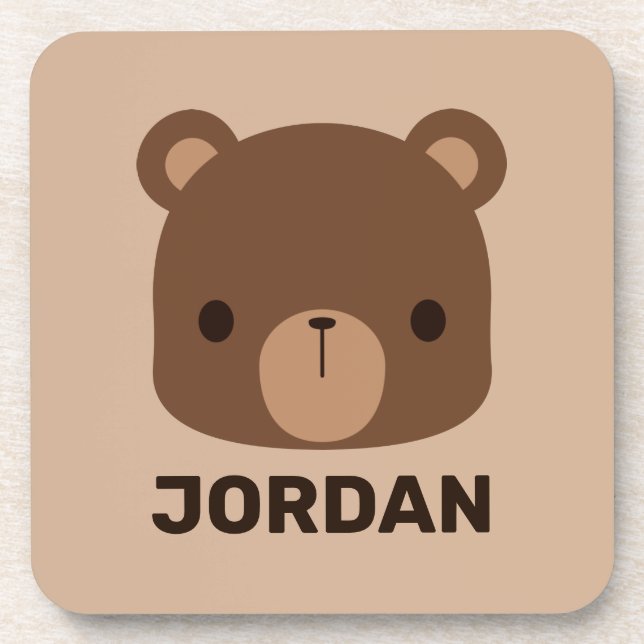 Dessous-de-verre Petit ours Brown mignon avec nom personnalisé (Devant)