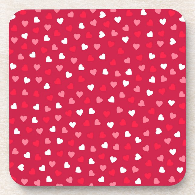 Dessous-de-verre Petits Coeurs Valentin en Rouge Blanc Rose (Devant)