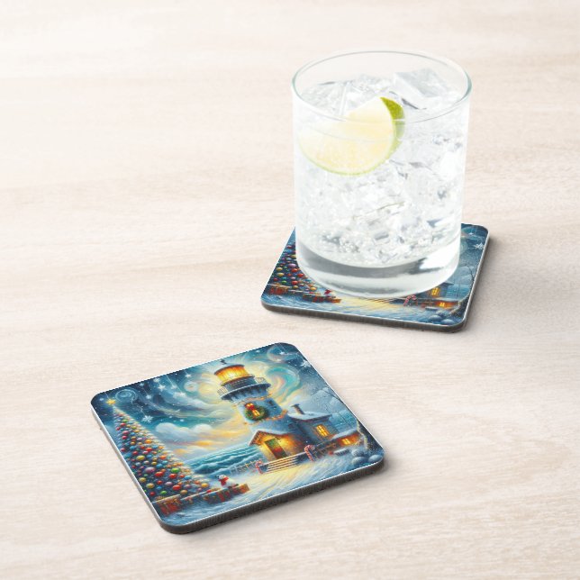 Dessous-de-verre Phare de Noël Arbre Nautique Bleu Côtier (Côté Droit)