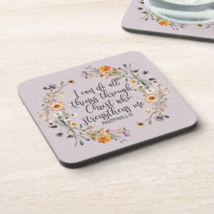 Dessous-de-verre Philippiens 4:13 Bible Scripture Verse Floral Boho