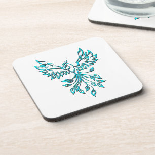 Dessous-de-verre Phoenix bleu se lève sur blanc