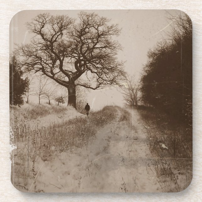 Dessous-de-verre photo de la scène atmosphérique de neige d'hiver (Devant)