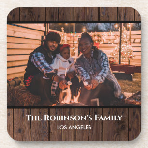 Dessous-de-verre Photo personnalisée en Rustic Dark Wood Texture