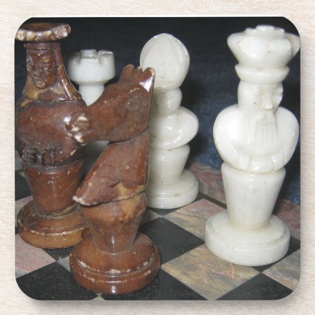 Dessous-de-verre Pièces d'échecs en marbre (Devant)