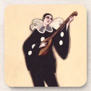 Dessous-de-verre Pierrot en noir jouant du luth par Sophia Chiostri