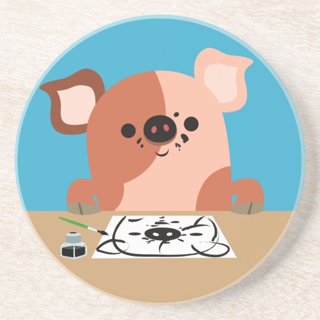 Dessous de verre Piglet en dessin de caricature mi (Devant)