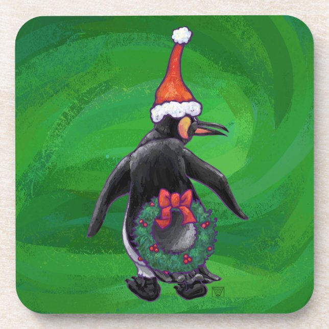 Dessous-de-verre Pingouin Festif sur Vert (Devant)