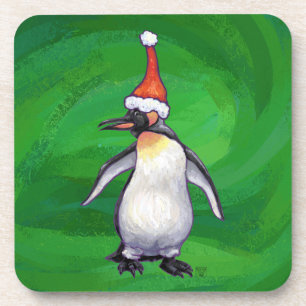 Dessous-de-verre Pingouin mignon à Santa Hat sur Vert