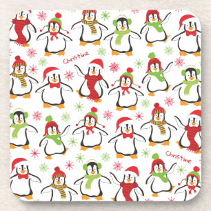 Dessous-de-verre Pingouins dansants Rouge et Vert Motif Noël