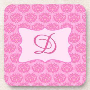 Dessous-de-verre Pink Damask Custom Monogram Initial