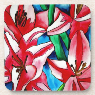 Dessous-de-verre Pink day Lily watercolor art painting