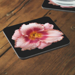 Dessous-de-verre Pink Daylily Bloom sur Black Floral