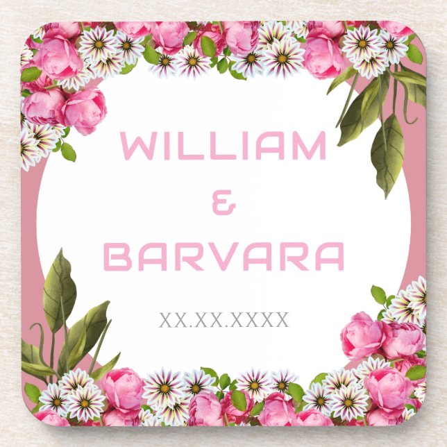 Dessous-de-verre Pink Elegant Floral Hard Plastic Drink Coaster (Devant)