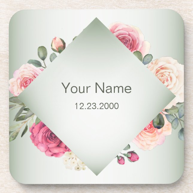 Dessous-de-verre Pink Floral Rustic Geometric Green Party (Devant)