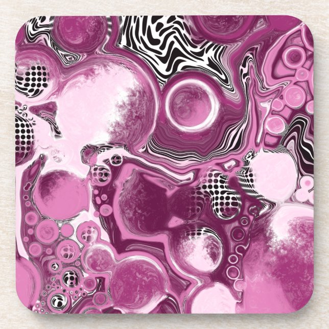 Dessous-de-verre Pink, Magenta et Black Fluid Art Pour Peinture (Devant)