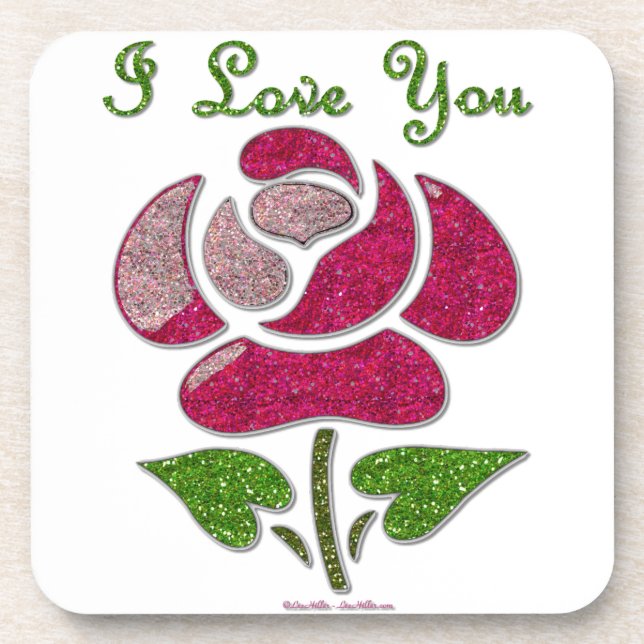 Dessous-de-verre Pink Stencil Rose I Love You (Devant)